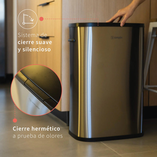 Basurero Cocina Handy 55lts Táctil Acero Inox