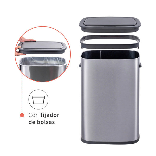 Basurero Cocina Handy 55lts Táctil Acero Inox