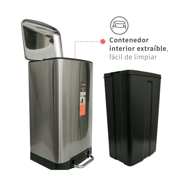 Basurero Cocina Iron 40lts Pedal Acero Inox