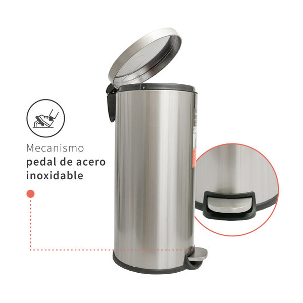 Basurero Cocina Urban 30lts Pedal Acero Inox