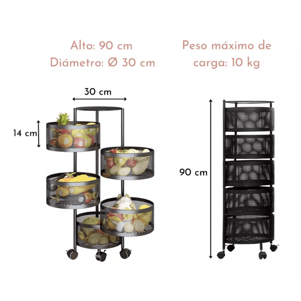 Carro organizador 5 niveles redondo negro