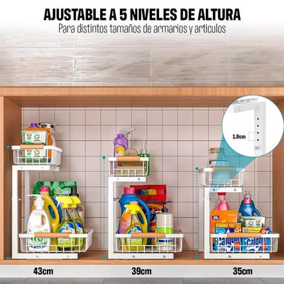 Organizador 2 niveles altura ajustable BLANCO