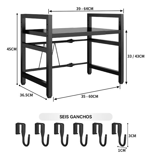 Estante ajustable para microondas negro