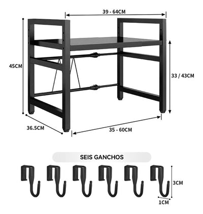 Estante ajustable para microondas negro