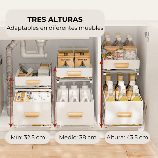 Organizador ajustable 2 niveles debajo lavaplatos