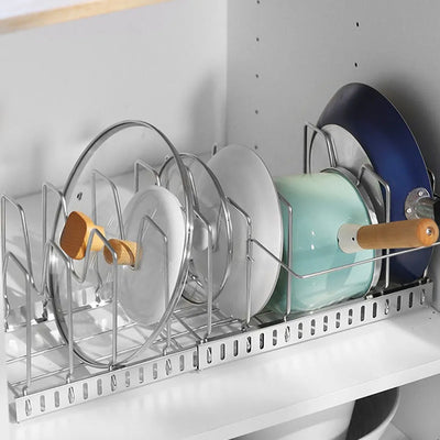Organizador extensible de acero para ollas y tapas
