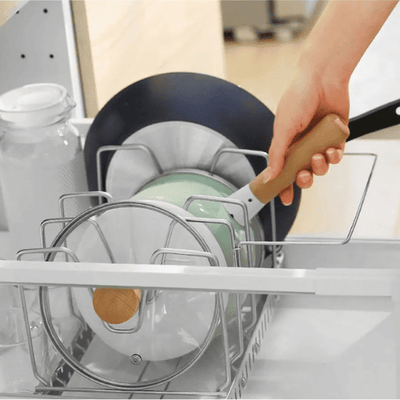 Organizador extensible de acero para ollas y tapas