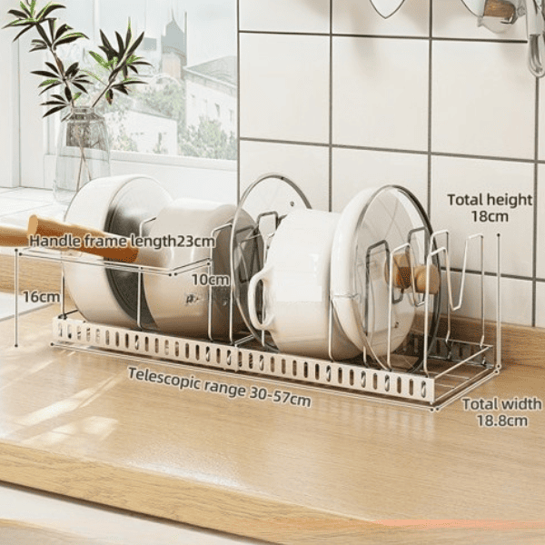 Organizador extensible de acero para ollas y tapas