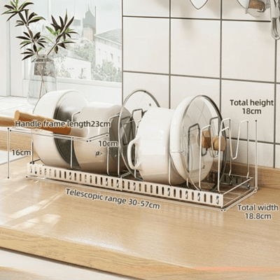 Organizador extensible de acero para ollas y tapas