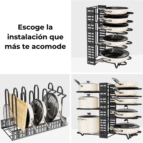 Organizador vertical de ollas y sartenes 8 niveles