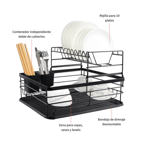 Secaplatos negro 2 niveles 10 platos