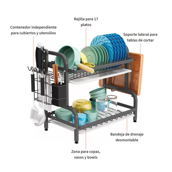 Secaplatos negro 2 niveles 17 platos