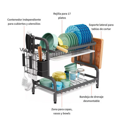 Secaplatos negro 2 niveles 17 platos