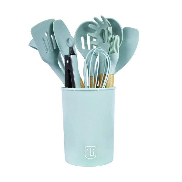 Set 12 utensilios de cocina silicona verde