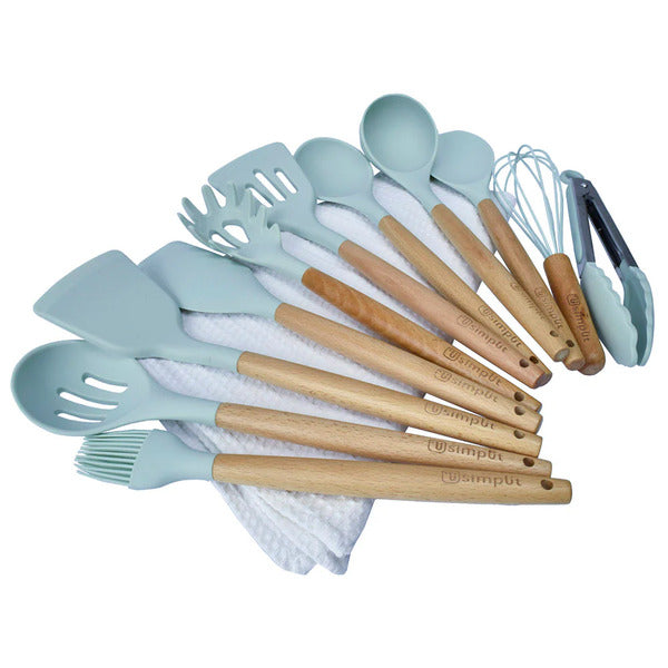 Set 12 utensilios de cocina silicona verde