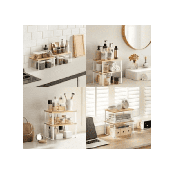 Set 2 repisas de madera apilables blancas