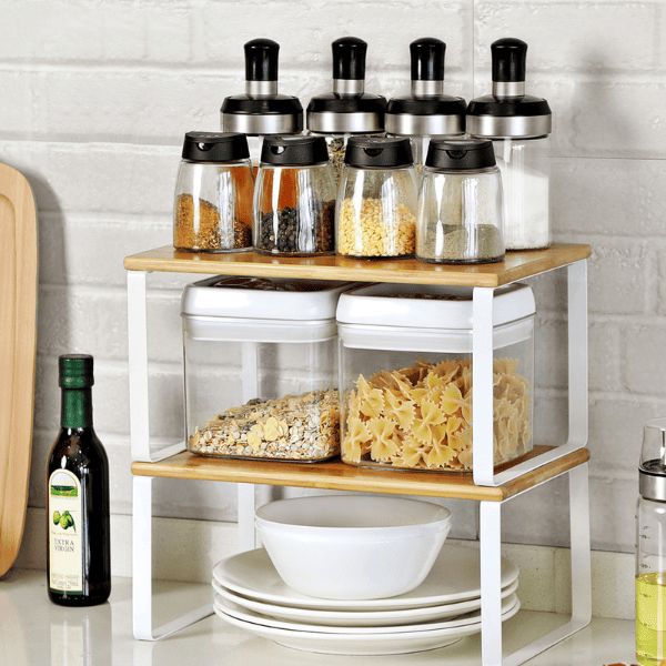 Set 2 repisas de madera apilables blancas