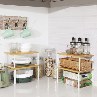 Set 2 repisas de madera apilables blancas