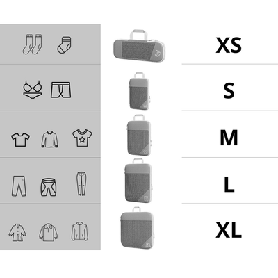 Set 5 organizadores de equipaje comprimibles gris