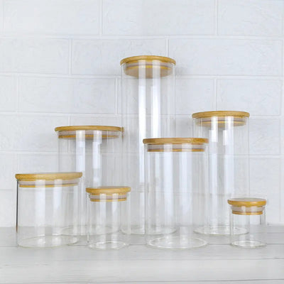 Set 7 contenedores herméticos vidrio tapa bambú